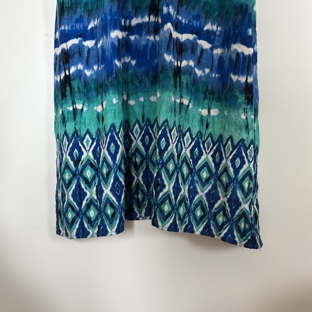 Aqua Tie Dye Colorful Tropical Spaghetti strap flowy vacation maxi dress smocked - Picture 3 of 8